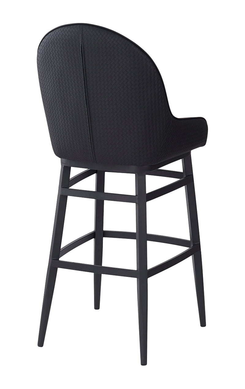 Elegant Black Metal Arm Barstool with Diamond-Pattern Tufted Backrest and Padded Vinyl Seat, Indoor Use
