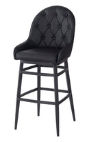 Elegant Black Metal Arm Barstool with Diamond-Pattern Tufted Backrest and Padded Vinyl Seat, Indoor Use