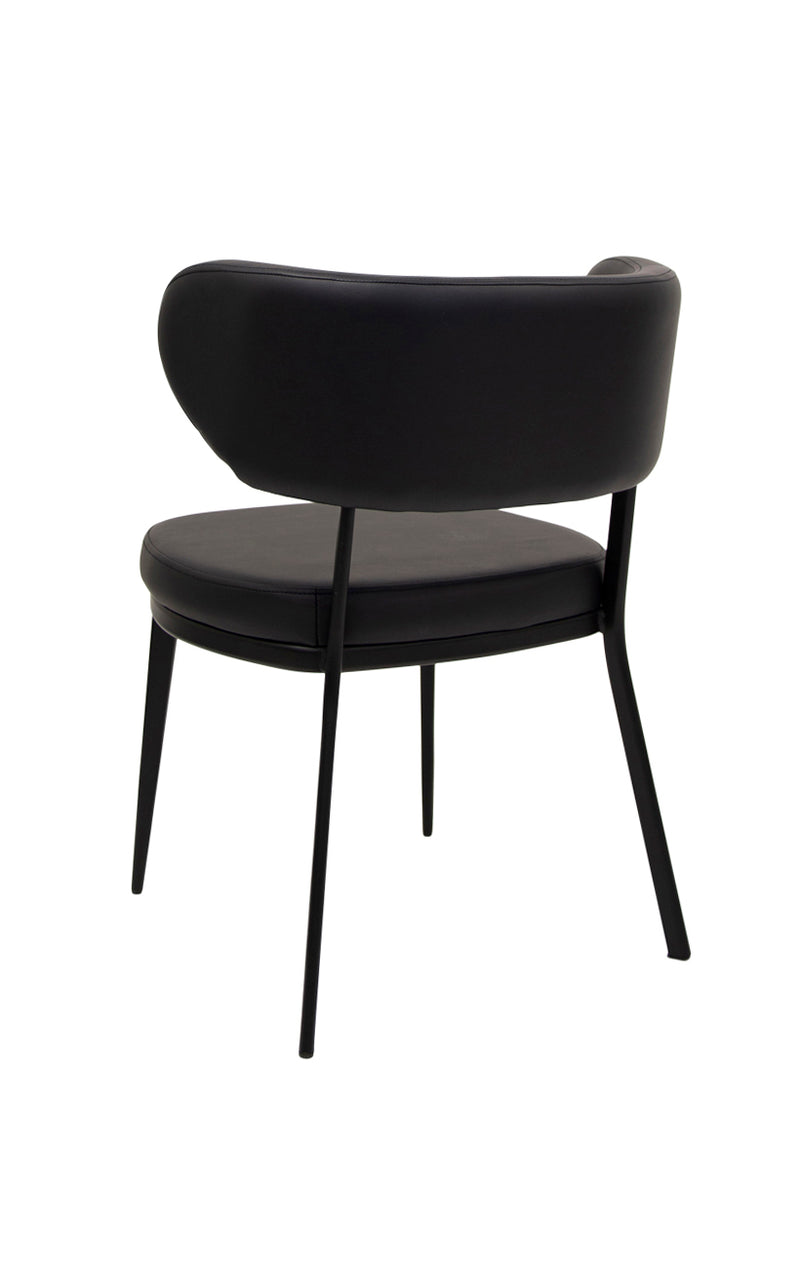 Black Metal Chair with Curved Vinyl Backrest and Cushioned Seat for Indoor Use