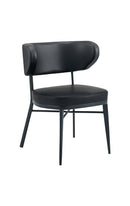Black Metal Chair with Curved Vinyl Backrest and Cushioned Seat for Indoor Use