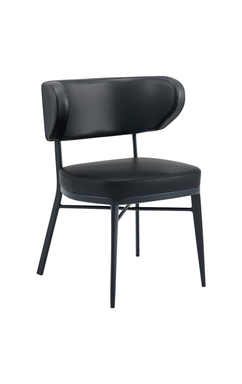 Black Metal Chair with Curved Vinyl Backrest and Cushioned Seat for Indoor Use