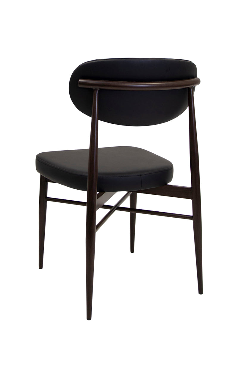 Indoor Black Metal Chair with Oval Upholstered Backrest and Padded Seat