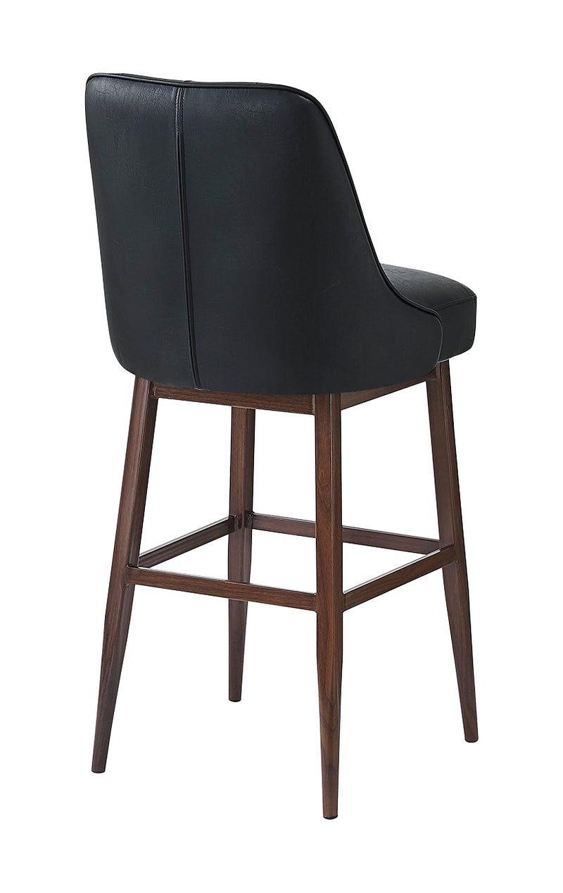 Modern Indoor Black Metal Barstool with Padded Back and Seat