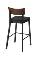 Dining Metal Barstool with Black Vinyl Seat and Walnut Veneer Back for Indoor Us