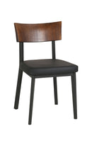 Dining Metal Chair with Black Vinyl Seat and Walnut Veneer Back for Indoor Use