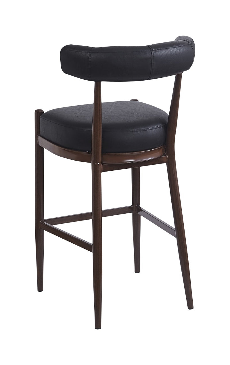 Dining Metal Bar Stool with Vinyl Seat and Curved Backrest for Indoor Use