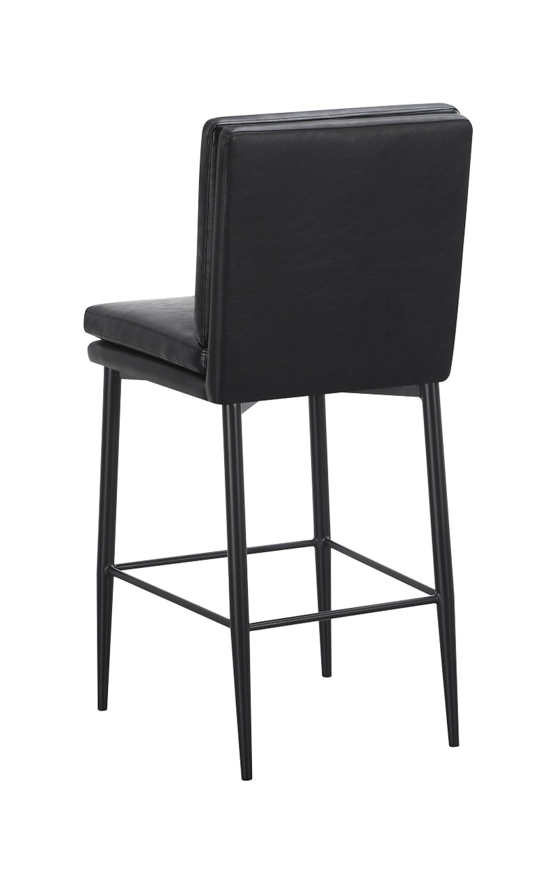 Button Tufted Black Indoor Metal Barstool with Vinyl Upholstered Seat and Back