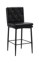 Button Tufted Black Indoor Metal Barstool with Vinyl Upholstered Seat and Back