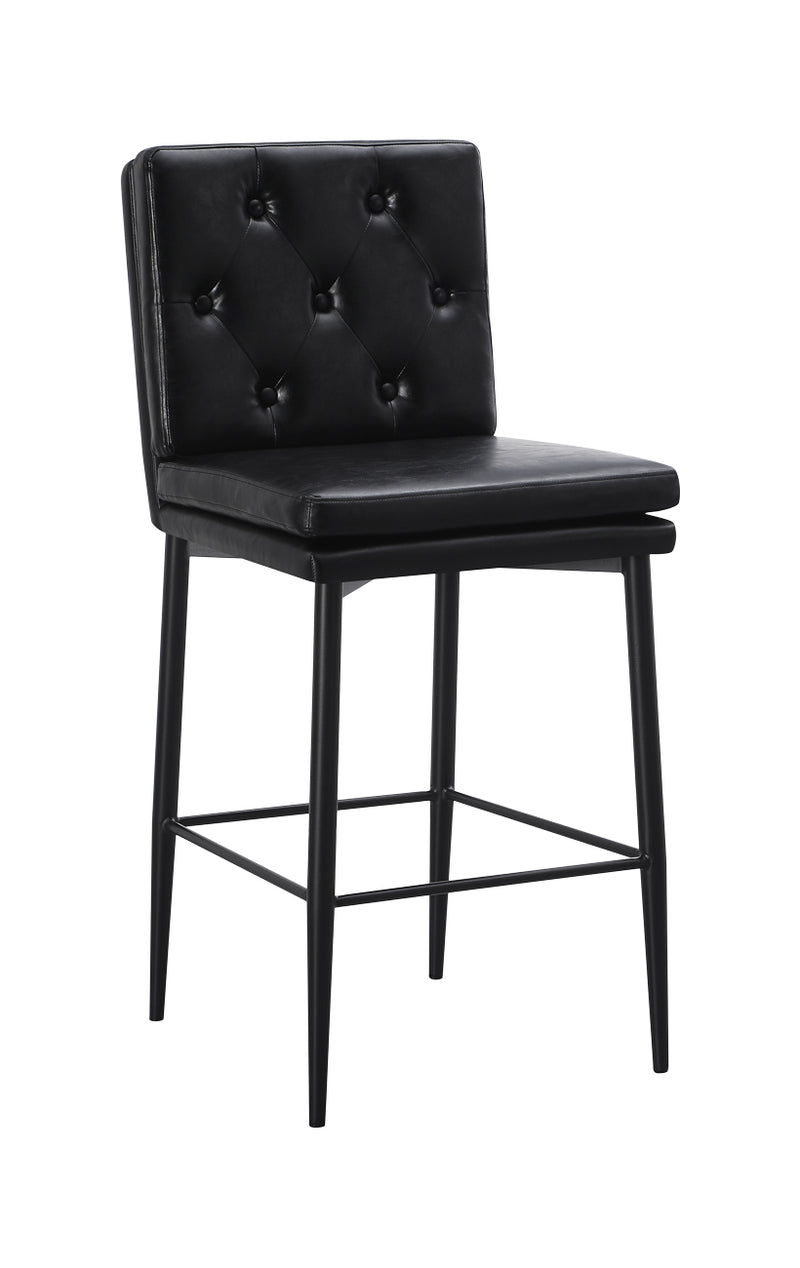 Button Tufted Black Indoor Metal Barstool with Vinyl Upholstered Seat and Back