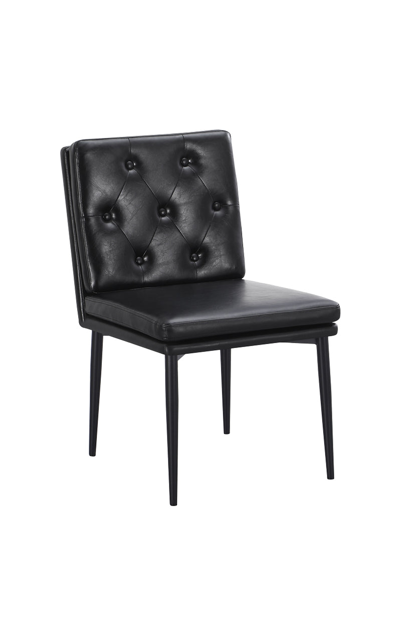 Button Tufted Black Indoor Metal Chair with Vinyl Upholstered Seat and Back