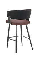 Chic Burgundy Metal Barstool with Upholstered Seat and Back for Indoor Use