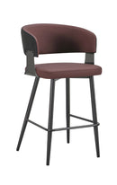 Chic Burgundy Metal Barstool with Upholstered Seat and Back for Indoor Use