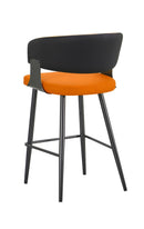 Chic Orange Metal Barstool with Upholstered Seat and Back for Indoor Use