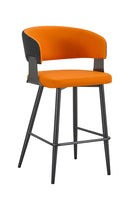 Chic Orange Metal Barstool with Upholstered Seat and Back for Indoor Use