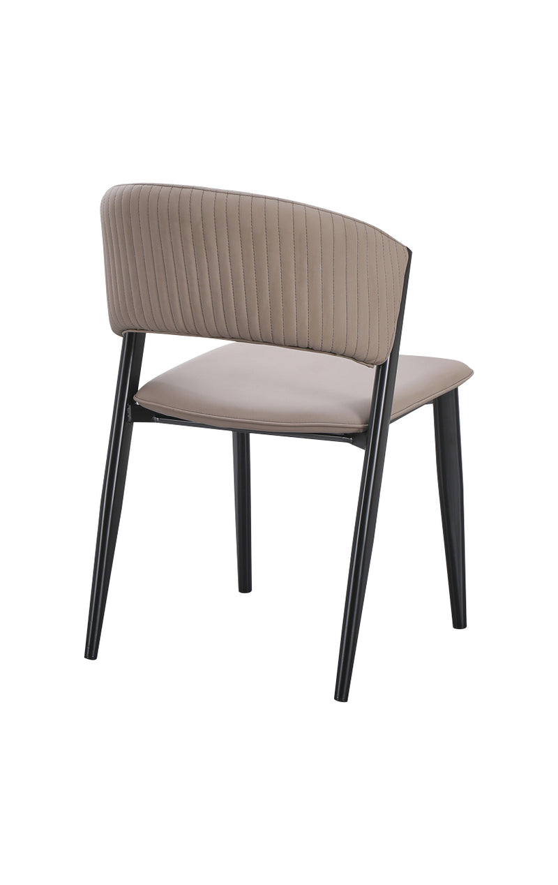 Dining Indoor Cream Metal Chair with Ribbed Backrest and Cushioned Seat
