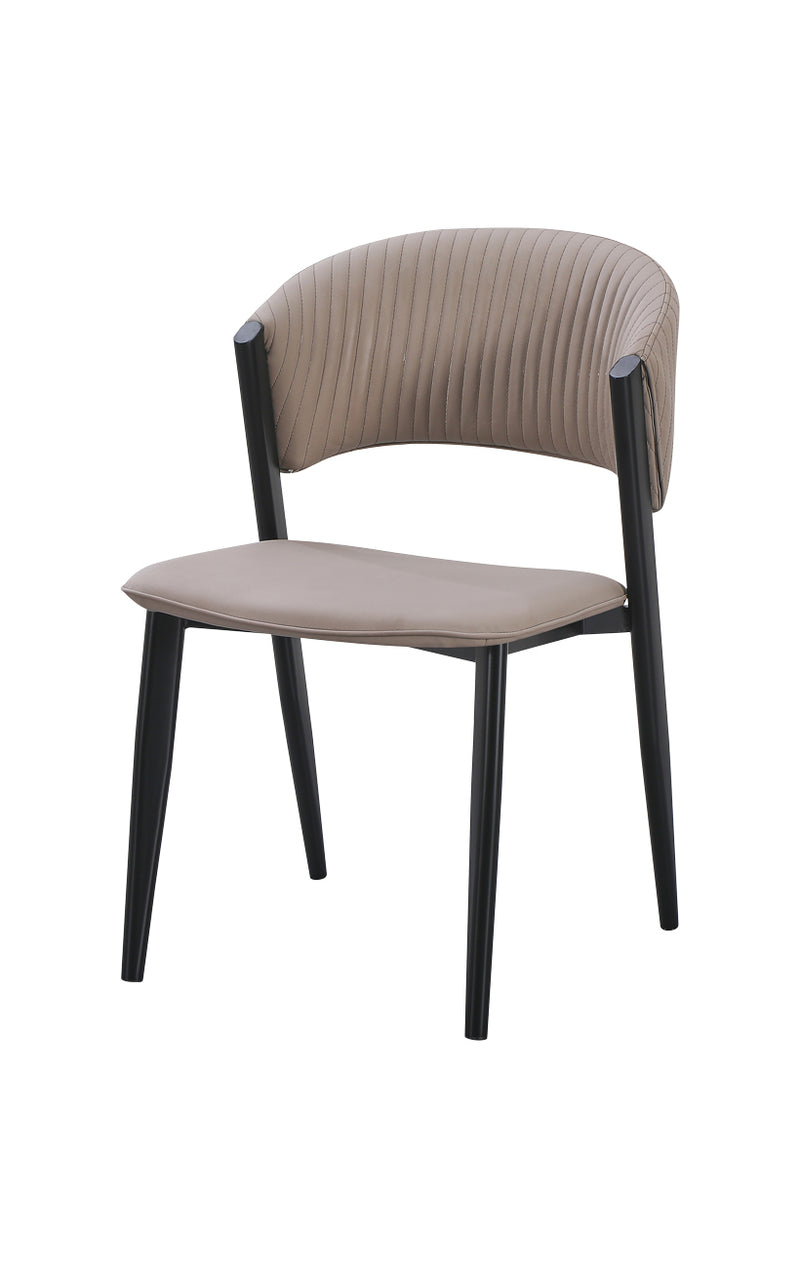 Dining Indoor Cream Metal Chair with Ribbed Backrest and Cushioned Seat