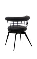 Stylish Indoor Black Swivel Chair with Black Upholstered Cushion and Metal Wire Backrest