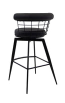 Stylish Indoor Black Swivel Barstool with Black Upholstered Cushion and Metal Wire Backrest