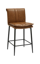 Indoor Metal Bar Stool with Padded Seat and Vinyl Vertical Stitching Back in Brown