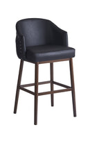 Stylized Bar Stool with Black Upholstered Back and Seat for Indoor Use