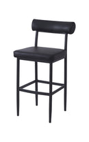 Indoor Metal Barstool with Cylindrical Upholstered Backrest and Padded Seat