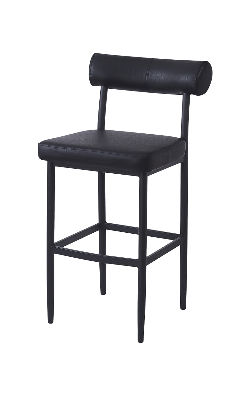 Indoor Metal Barstool with Cylindrical Upholstered Backrest and Padded Seat
