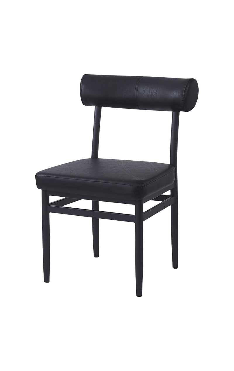 Indoor Metal Chair with Cylindrical Upholstered Backrest and Padded Seat