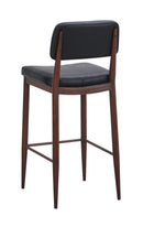Wood Grain Metal Barstool with Black Padded Seat and Back