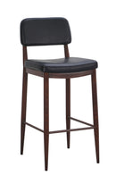 Wood Grain Metal Barstool with Black Padded Seat and Back
