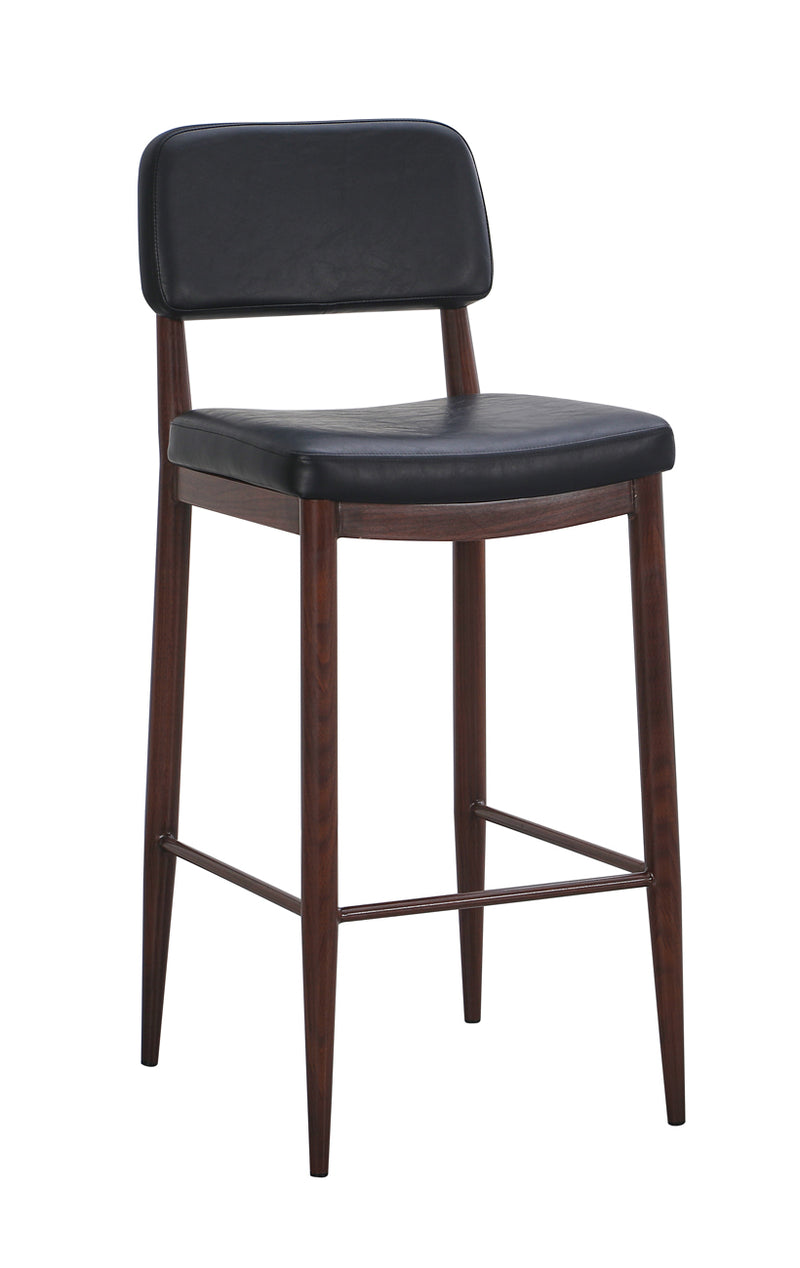 Wood Grain Metal Barstool with Black Padded Seat and Back