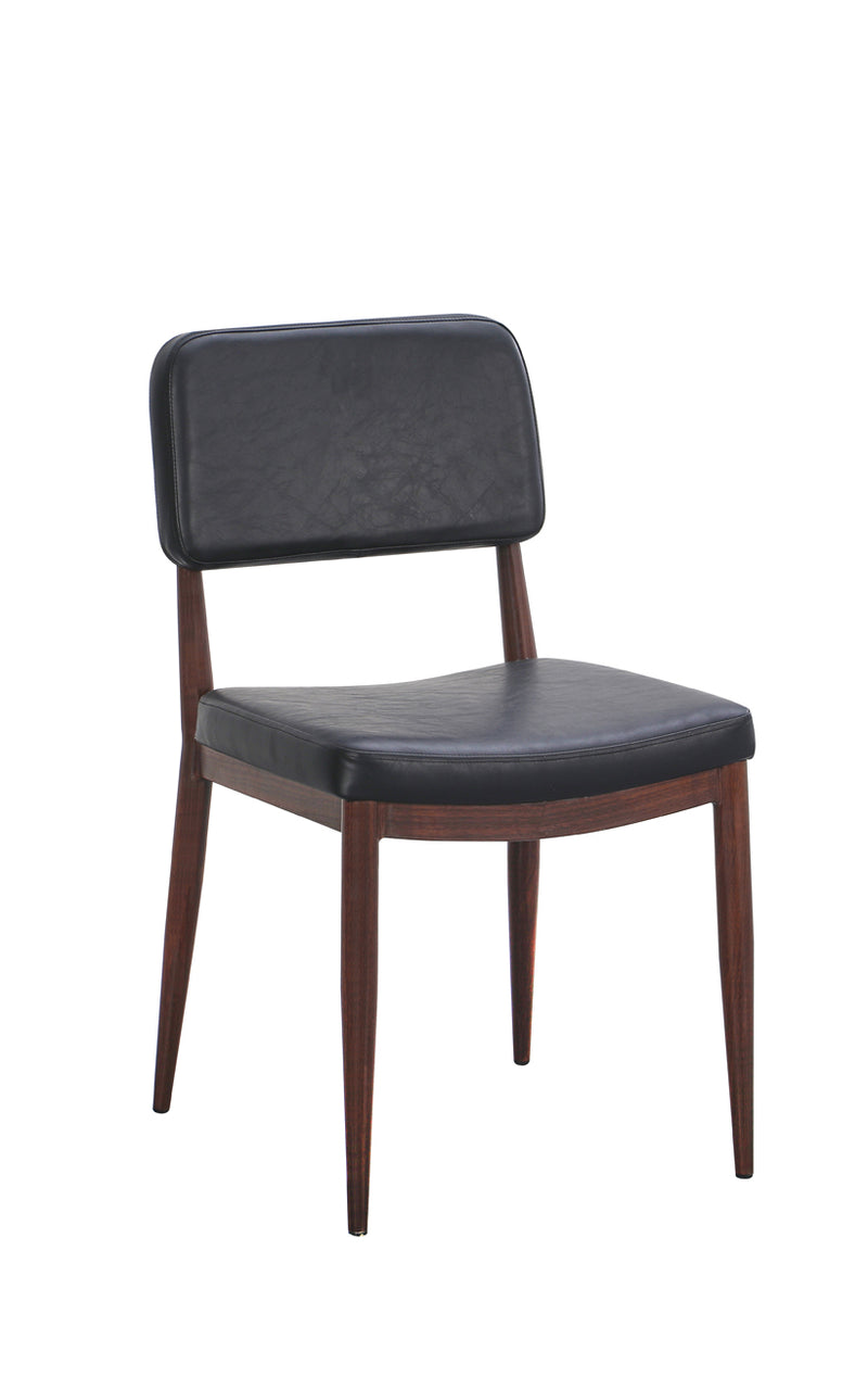 Wood Grain Metal Dining Chair with Black Padded Seat and Back