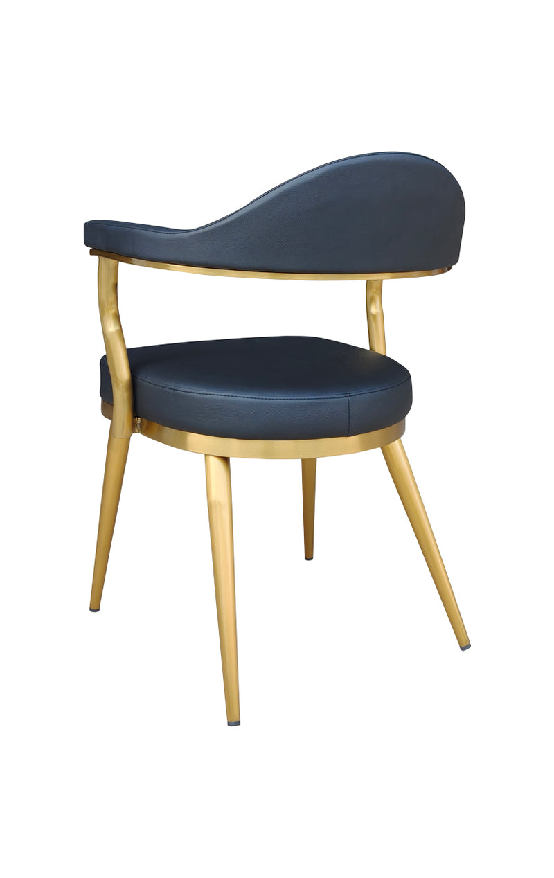 Indoor Dining Chair with Black Vinyl Seat, Curved Backrest, and Gold Metal Frame