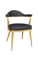 Indoor Dining Chair with Black Vinyl Seat, Curved Backrest, and Gold Metal Frame