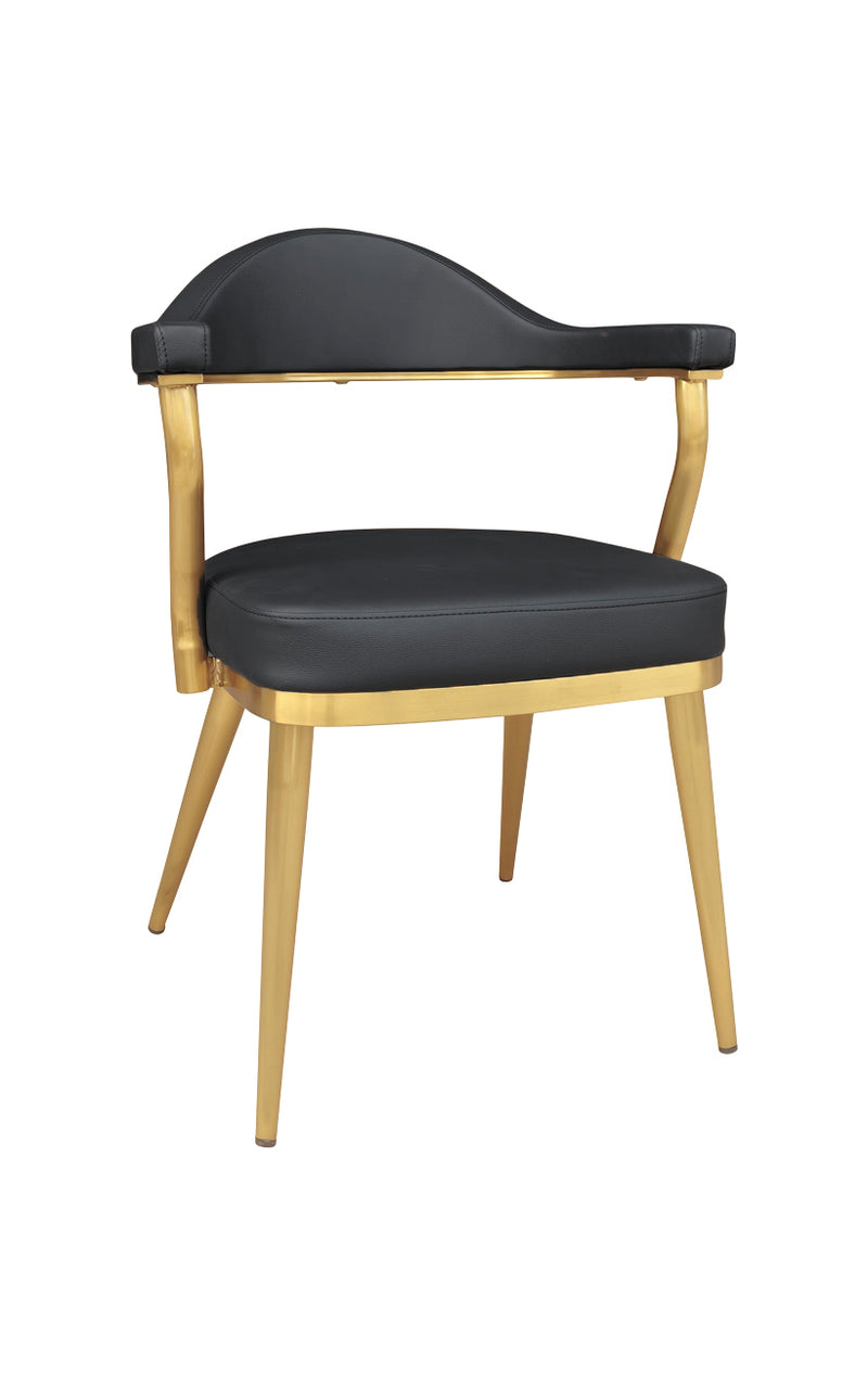 Indoor Dining Chair with Black Vinyl Seat, Curved Backrest, and Gold Metal Frame