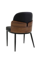 Black Metal Chair with Walnut Veneer Backrest and Padded Seat, Indoor Use