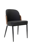 Black Metal Chair with Walnut Veneer Backrest and Padded Seat, Indoor Use