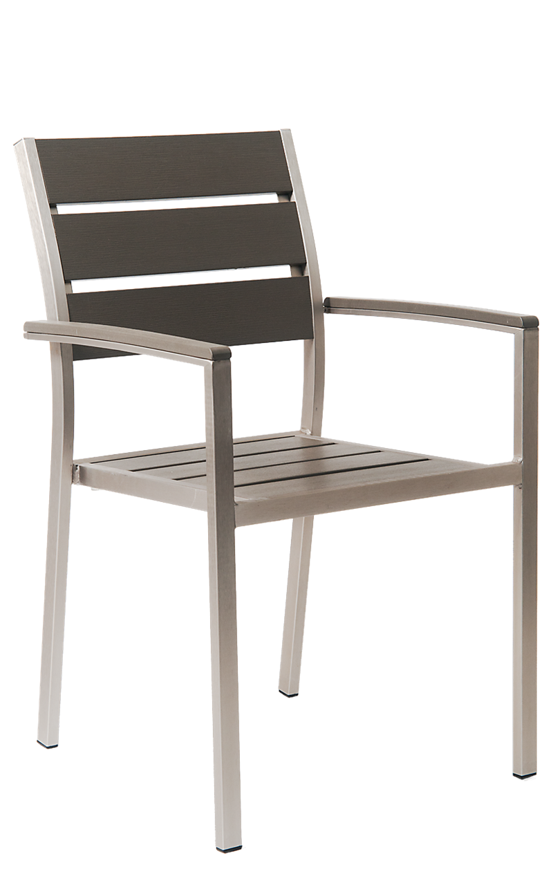 Aluminum Armchair with Imitation Teak Slats Grey Finish