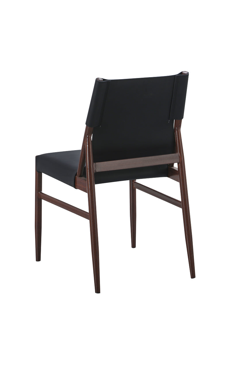 Indoor Metal Chair with Black Vinyl Seat and Back, Wood Grain Metal Frame