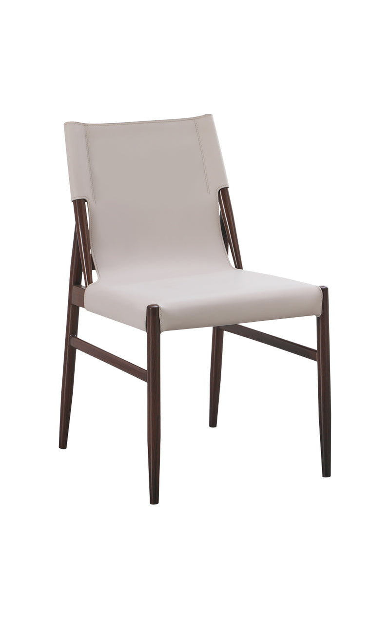 Indoor Metal Chair with Cream Vinyl Seat and Back, Wood Grain Metal Frame