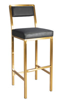 Indoor Barstool with Stainless Steel Golden Frame and Black Vinyl Padded Seat and Back
