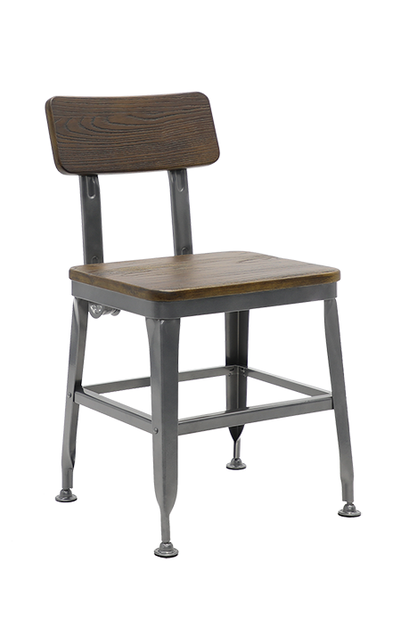 Indoor Steel Chair in New Gunmetal Color, ElmWood Back & Seat in Walnut Color