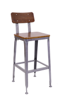 Indoor Steel Barstool in New Gunmetal Color, ElmWood Back & Seat in Light Walnut Color