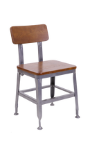 Indoor Steel Chair in New Gunmetal Color, ElmWood Back & Seat in Light Walnut Color