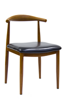 Wood Grain Steel Chair in Medium Honey Brown Finish with Black Vinyl Seat