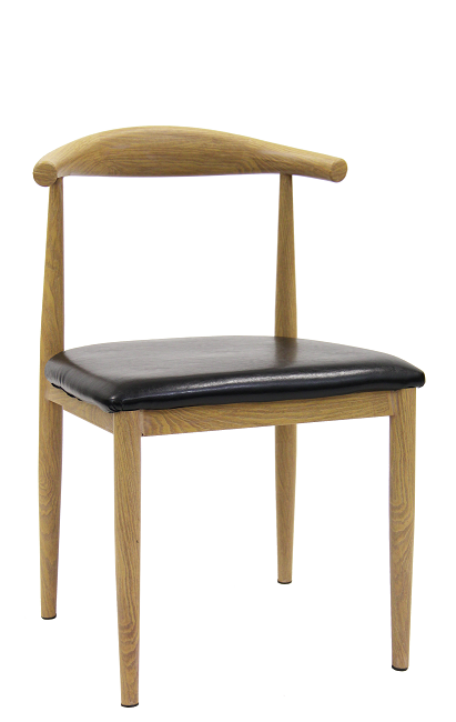Wood Grain Steel Chair in Natural Finish with Black Vinyl Seat