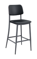 Indoor Modern Black Metal Barstool with Cushioned Seat and Back