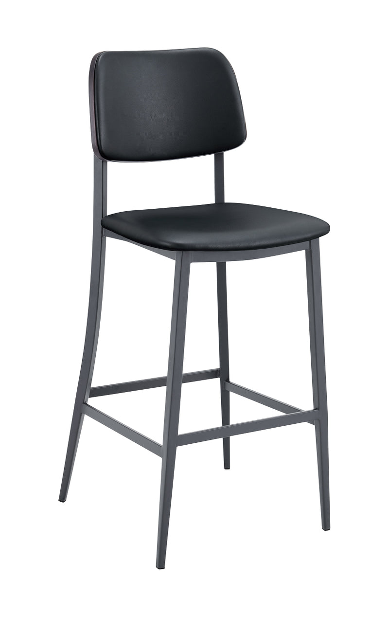 Indoor Modern Black Metal Barstool with Cushioned Seat and Back
