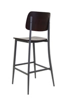 Indoor Modern Black Metal Barstool with Walnut Veneer Seat and Back