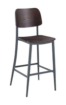 Indoor Modern Black Metal Barstool with Walnut Veneer Seat and Back