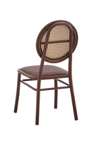 Indoor Metal Chair with Poly Woven Backrest and Cushioned Mahogany Vinyl Seat